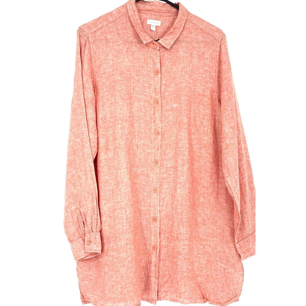Garnet Hill Women’s 100% Easy Linen Orange Buttoned Down Shirt Dress Size M